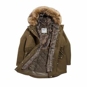 Parka London 'Caversham' Green Faux Fur Jacket Size XS